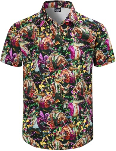 Fashonal Mardi Gras Shirts for Men, Mardi Gras Button Down Shirt for Men, Crocodile Size 4XL