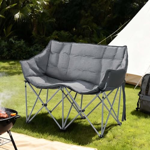 Aoxun Campingstuhl Faltbar Breit Campingsofa für 2 Personen Doppel Klappstuhl Camping Faltsofa 124CM Campingcouch Dick Gepolstert Klappstuhl XXL 2 Sitzer Hohe Lehne für Outdoor Garten Balkon Indoor