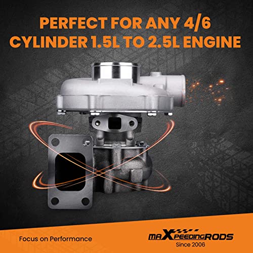 Maxpeedingrods T3 T4 T04E T3/T4 Turbo 0.63A/R 400+Hp Boost Turbine 7Psi-21Psi, T3T4 5-Bolt Flange Turbocharger For 1.5L-2.5L Engines Oil Cooled W/Gaskets #TOP2