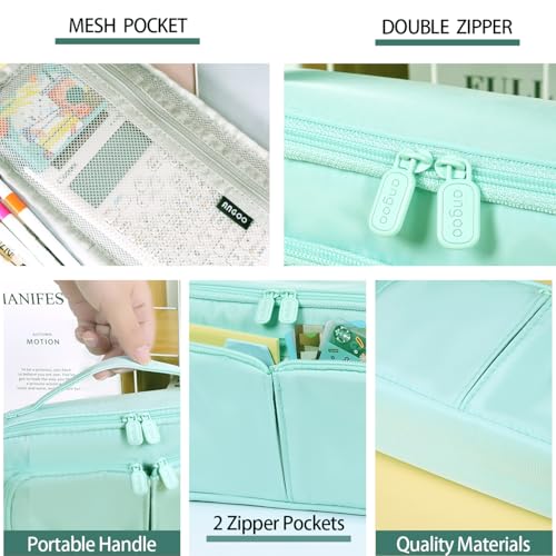 Image of Pencil Case Large Capacity Pencil Pouch Pen Bag with Handle, Portable Pencil Case Pencil Bags with Zipper Student Stationery Bag for Girls and Boys Teen Adults Men Women (Green)