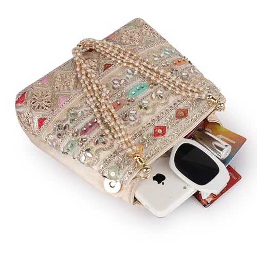Image of PLANX Velvet SilK Stylish Embroidery Unique Design Traditional Ethnic Wedding Party Handheld Potli For Women | Potli Bag