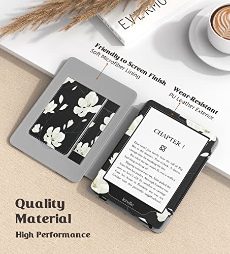 Image of MoKo Case for 7 inch /6.8 inch Kindle Paperwhite(12th /11th Gen-2024 /2021) and Kindle Paperwhite Signature Edition,Slim PU Shell Cover Case with Auto-Wake /Sleep for Kindle Paperwhite 2024,Black & White Magnolia