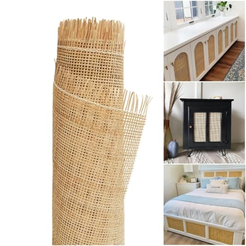 Rattan Cane Webbing Roll 24 x 12 Square Weave Natural Handwoven Rattan Fabric for Furniture Repair Cabinet Door Inserts DIY Crafting Chair Seat Replacement Home Decor