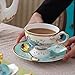ACMLIFE Bone China Tea Cup and Saucer Set - Bone China Tea Coffee Cup and Saucer Set for 1 Luxury Fine China Tea Cup Set for One Blue Vintage Teacups and Saucers for Women Tea Party or Gift Giving