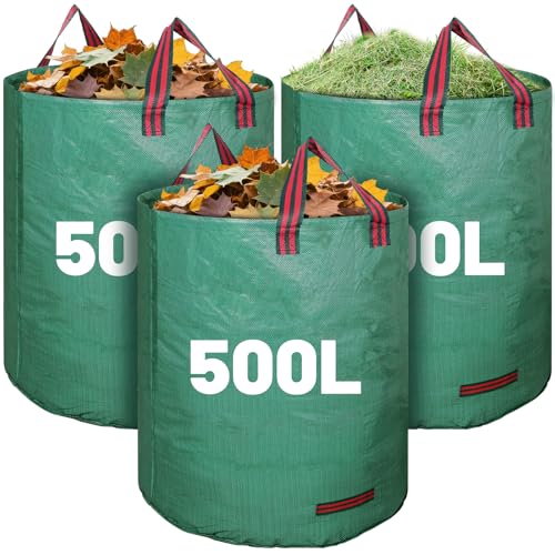 3 Pack 500L Large Garden Waste Bags with Handles Heavy Duty Yard Bin Bags