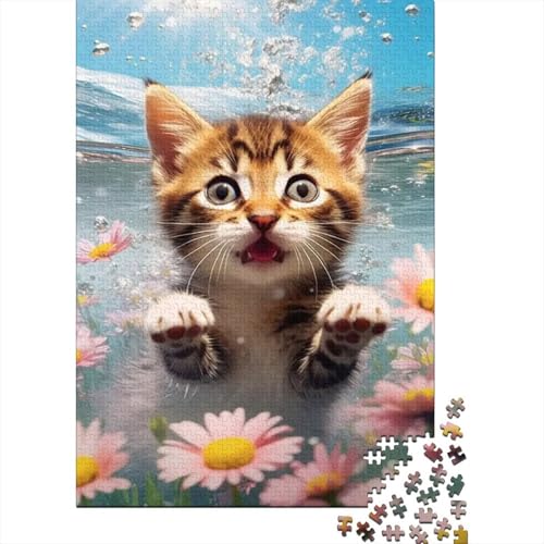 Puzzle de 1000 piezas para aliviar el estrés con un diseño de gato y flores