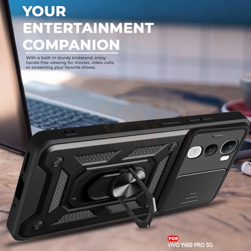 Image of Armor Bumper Back Cover Case for Vivo Y400 Pro 5G | Rotating Camera Cover, Ring Holder & Kickstand | Heavy Duty & 360 Degree Protection Vivo Y400 Pro 5G Back Cover (Black)