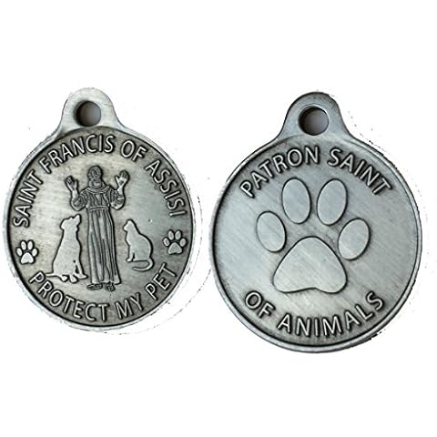 RecoveryChip Saint Francis of Assisi Patron Saint of Pets/Protect My Pet Pewter Color Dog Cat Tag Charm Cover