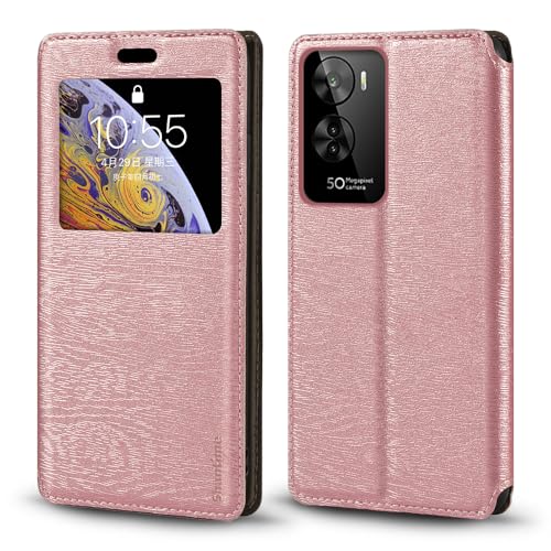 Custodia Flip con Finestra Compatibile con BQ 6761L Unit Display Visibile Chiusura Magnetica Invisibile e Slot CartaOro rosa pelle