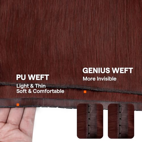 Image of Full Shine Butterfly Weft Hair Extensions Human Hair 20 Inch 100g | Cinnamon Copper Remy Hair, Seamless Micro Beads, Invisible Blend, Easy Wear & Remove, Party Look, Long Straight for Women