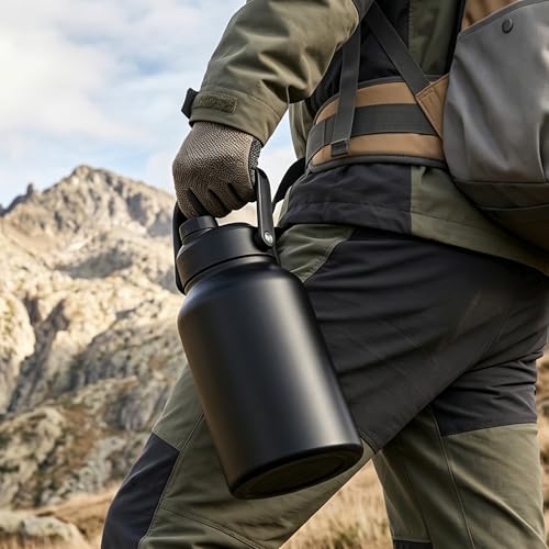 Fijinhom Gallon jug termo aislado de acero inoxidable de 128 oz con asa, negro miniatura 7