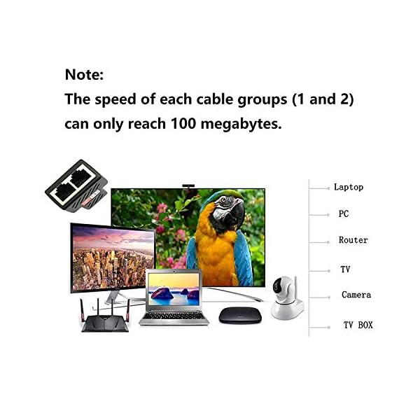 (1 Paar) RJ45 Splitter Adapter, SinLoon Ethernet Kabel Splitter RJ45 Netzwerk Verlängerungsstecker Ethernet Kabel Sharing Kit mit 2 Stück Cat6 Kabel für Router TV Box Kamera PC L – Bild 7