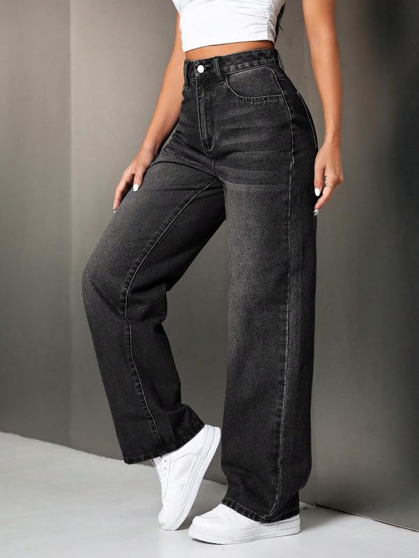 Image of DEELMO Women's Wide Leg Denim Jeans High Rise Loose Fit | Stretchy Casual Straight Pants Trendy | Comfortable Everyday Fashion Jeans for Women