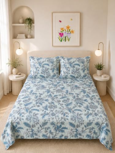 Image of LANE LINEN Symphony 100% Cotton 144TC Double Bedsheet Set, 3 Piece, Printed
