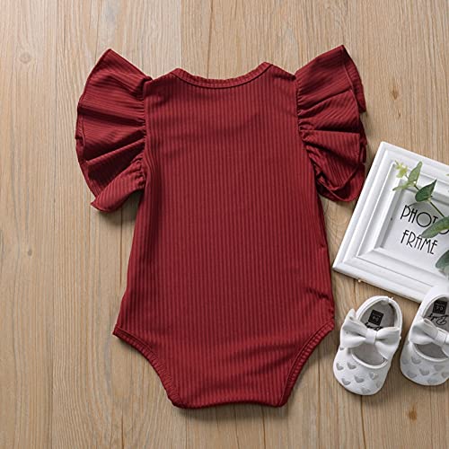 Baby Girls' Short-Sleeve Bodysuit Funny Ruffles Flower Jumpsuit Outfit For Infant Toddlers (White/Wine Red/Pink, 0-6 Months) #TOP7