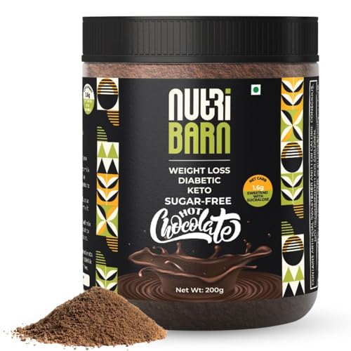 Image of Nutribarn Sugar-Free Hot Chocolate Mix 200g. 1.6g Net Carb. Zero added Sugar, Low Carb, Low Calorie. Sweetened with Sucralose.
