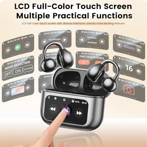 Image of Clip On Ear Headphones, Open Ear Earbuds Wireless Bluetooth 5.4, Clip On Earbuds with LCD Touchscreen, Lightweight Comfort Open Ear Headphones for Pad Tablet Laptop Android /iOS Phones (Black)