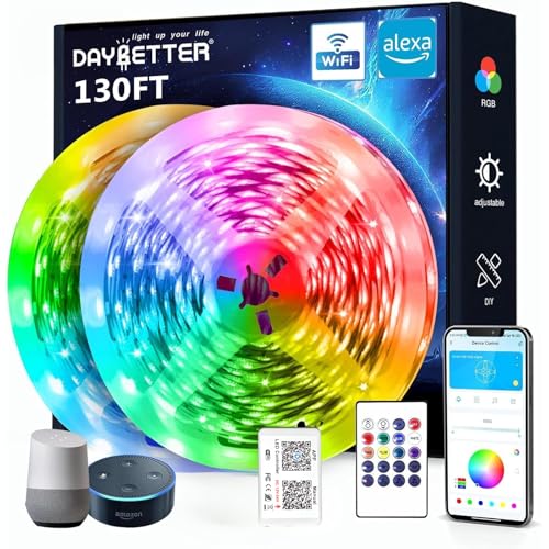 Image of DAYBETTER 130ft Smart WiFi Led Lights, Led Strip Lights Work with Alexa and Google Assistant, App Voice Remote Control Music Sync Color Changing RGB Strip Lighting for Bedroom Room Decor, 65.6ft *2