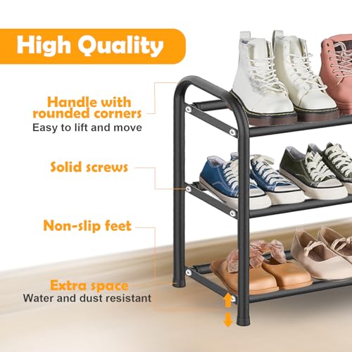 Étagère à Chaussures 3 Niveaux, Extensible Porte Chaussures en Métal Réglable de 43 à 78 cm, Rangement Chaussure pour 6-12 Paires de Shoes, Shoe Rack pour Entrée Placard Garage Couloir – Image 5