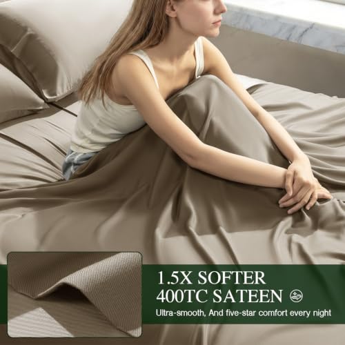 Image of 100% Organically Grown Bamboo Viscose King Sheet Set with Pockets on Side | Hotel Luxury Bed Sheets Set, Deep Pocket Up to 16 Inches, Ultra Soft Cooling Sheets 4pcs (Taupe)