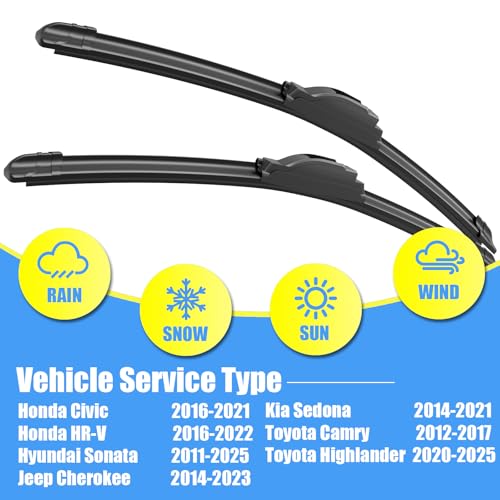 Image of Gavimnal 26 inch+18 inch Silicone Wiper Blades Replacement For Toyota Camry 2012-2017 Highlander 2020-2025 Honda Civic 2016-2021 Jeep Cherokee 2014-2023,All-Season Front Windshield Wiper Blades(Set of 2)