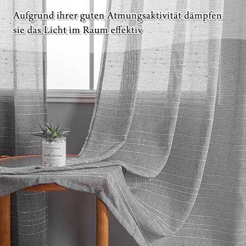 MYSKY HOME Gardinen mit Ösen Vorhänge Wohnzimmer Voile Vorhang Modern Gardine 2er Set Schlafzimmer Weiss Gestreift Muster Vorhang Halbtransparent Streifen H 225 x B 140, Dunkelgrau.