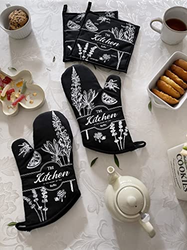 Black Oven Mitts Pot Holders 4-Pack Gift Set #TOP5