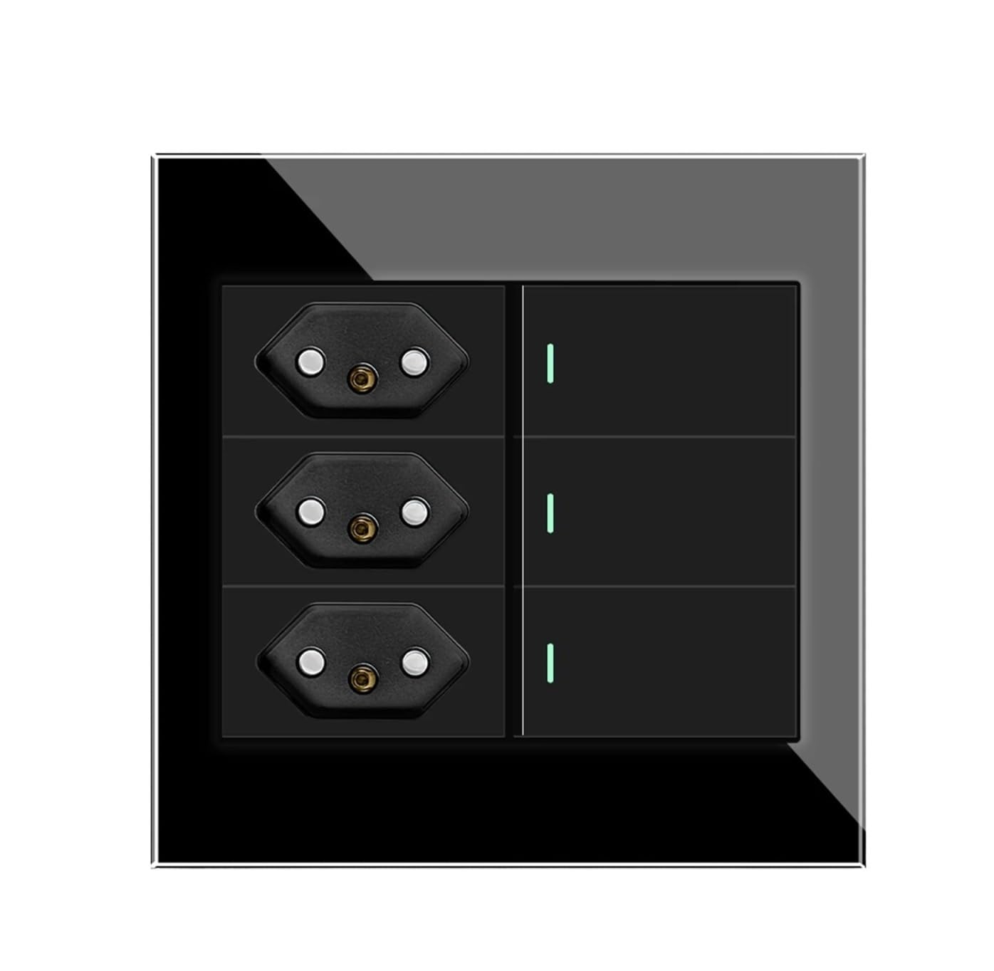Standard Power Socket, AC 110V~250V,120mm*120mm Socket with Switch Glass Panel, 3 Gang 2 Way 16A Wall Light Switch(White (10A))