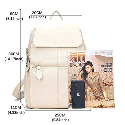 Image of zency 15 Colors Real Soft 100% Genuine Leather Women Backpack Fashion Ladies Travel Bag Preppy Style For Woman (Beige)