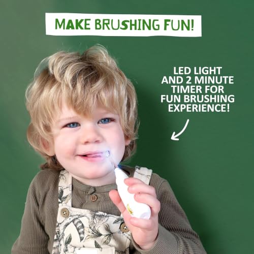 Image of Jack N' Jill Tickle Tooth Sonic Toothbrush, 1 Pack + Replacement Heads | Kids Electric Toothbrush, Gentle Teeth Cleaning, for Babies & Toddlers Ages 0-3, LED Inspection Light, Extra Soft Bristles