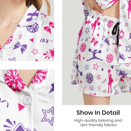 Image of Funny Pajamas for Women Set Print Satin Loungewear Pjs Short Sleeve Button Down Top and Shorts Sets Sleepwear XS-3XL