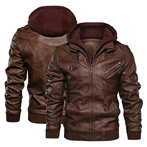Leather Jacket Men Vintage Motorcycle Jacket Zip up Faux Leather Jacket Waterproof Biker Jacket PU Leather Winter Coat