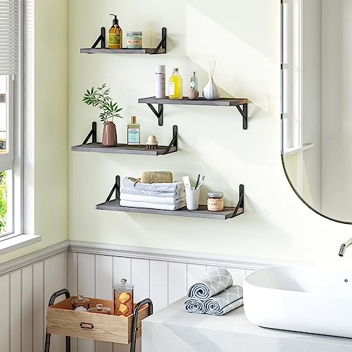 YGEOMER Floating Shelves for Wall, Different Sizes Weathered Gray Wall Shelves for Living Room, Bathroom, Bedroom, Kitchen, Home Decor (Set of 4)