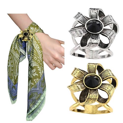 Image of SYWDUDUCLT Scarf Ring for Women's Shawl, Silk Neckerchief, Tshirt, Gold /Sivler, S /M /L, 2 Pcs