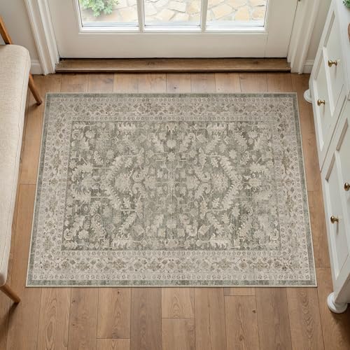 Brown 2x3 Entryway Rug Vintage Area Carpet Indoor Kitchen Washable Door Mat Entrance Small Low Pile Traditional Distressed Retro Accent Throw Rug Non Slip Office Bathroom 2' x 3' (Rectangula