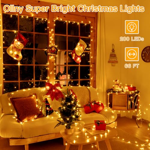 Ollny 200LED Color Changing Christmas Lights with Remote | 66FT 11 Modes Clear Warm White & Multicolor Christmas Tree Lights Dimmable Plug in, Waterproof - image 2