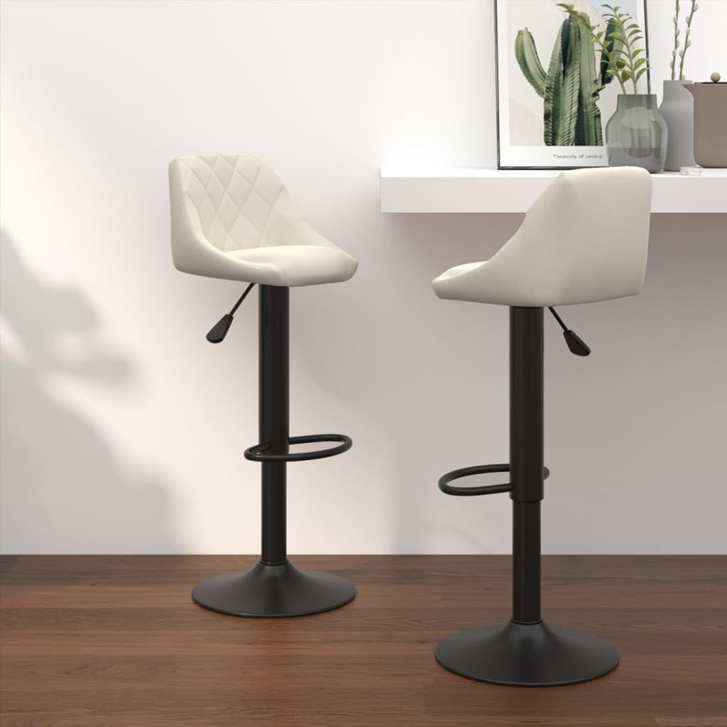 Tabouret de bar en velours crème haut de gamme, assise rembourrée et pied acier pivotant
