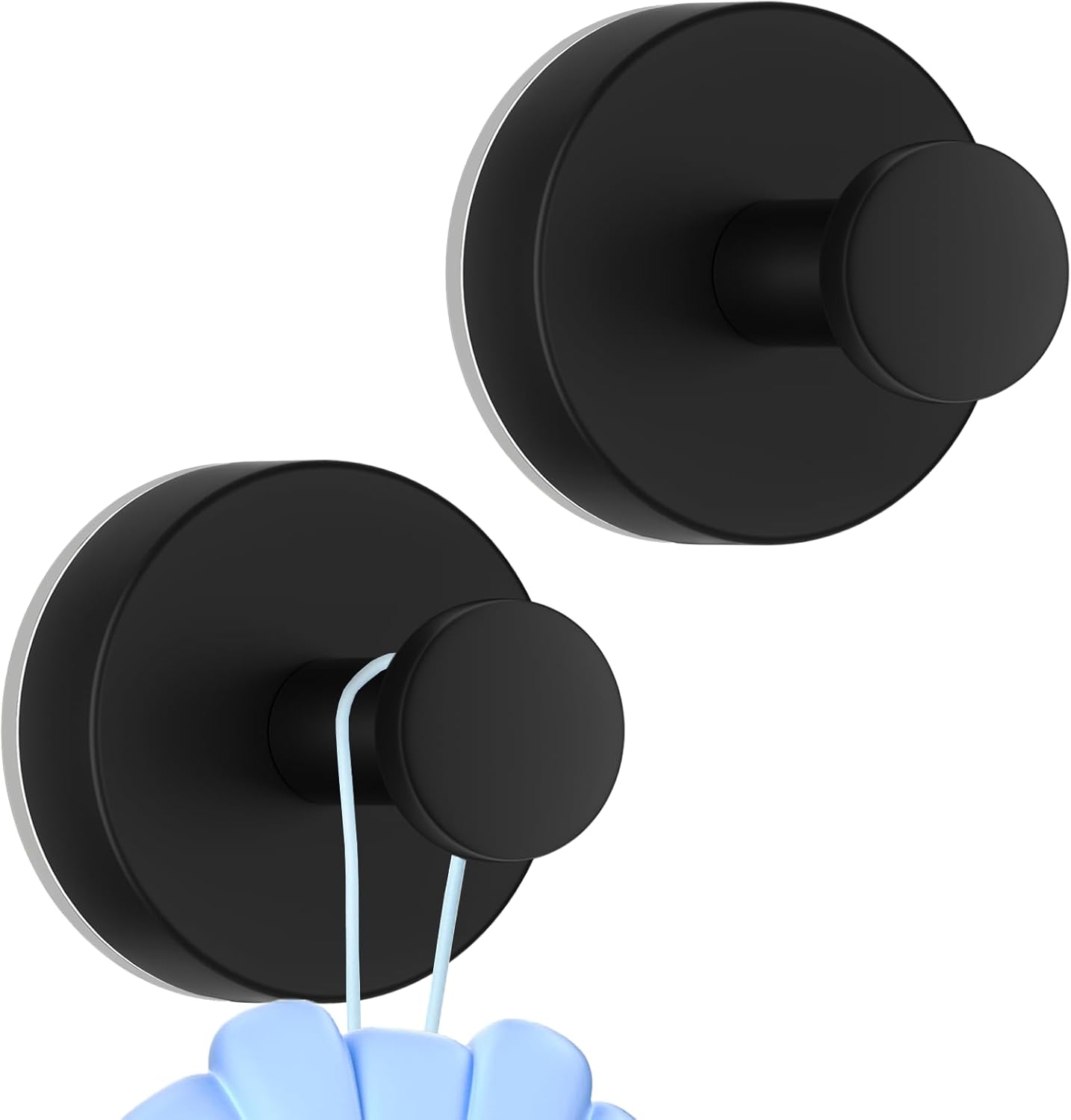 Suction Cup Hooks for Shower,12LB Heavy Duty No-Drill Stainless Steel Shower Hooks for Inside Shower,Suction Hooks for Shower Wall,Bathroom,Kitchen,Glass Door,Tile,Mirror (Matte Black, 2 Pack) 2pc Black