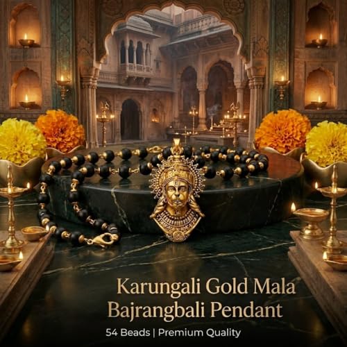 Image of Gold Plated Bajrangbali Karungali Necklace | Authentic Karungali Beads Mala for Spiritual Protection, Strength & Positivity | Handmade Necklace for Men & Women | Certification Included