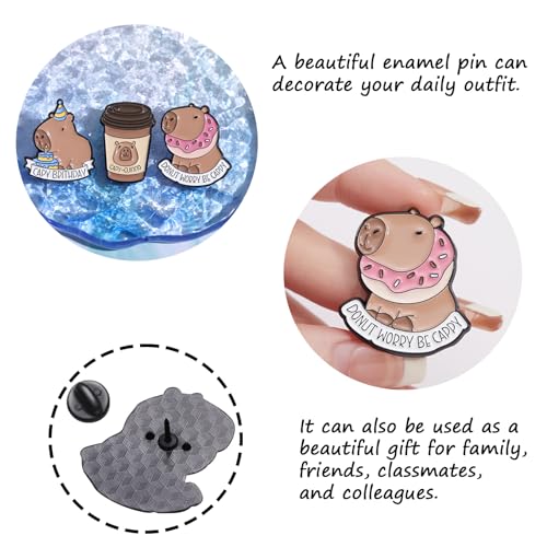 Image of 5Pcs Cartoon Capybara pin, Cute Animal Enamel Pin, Birthday Cake Donut Coffee Corn Roll Lapel Pin Alloy Backpack Pin Enamel Badge Suitable for Daily Decoration Clothes Sweater Hat Bag Collection Party Gift