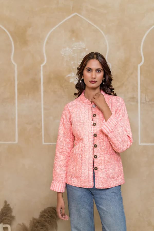 Image of Jackets for women | Cotton Quilted Reversible Short Jacket | Double Sided Warm Outerwear Coat for women |Jacket for women winter wear