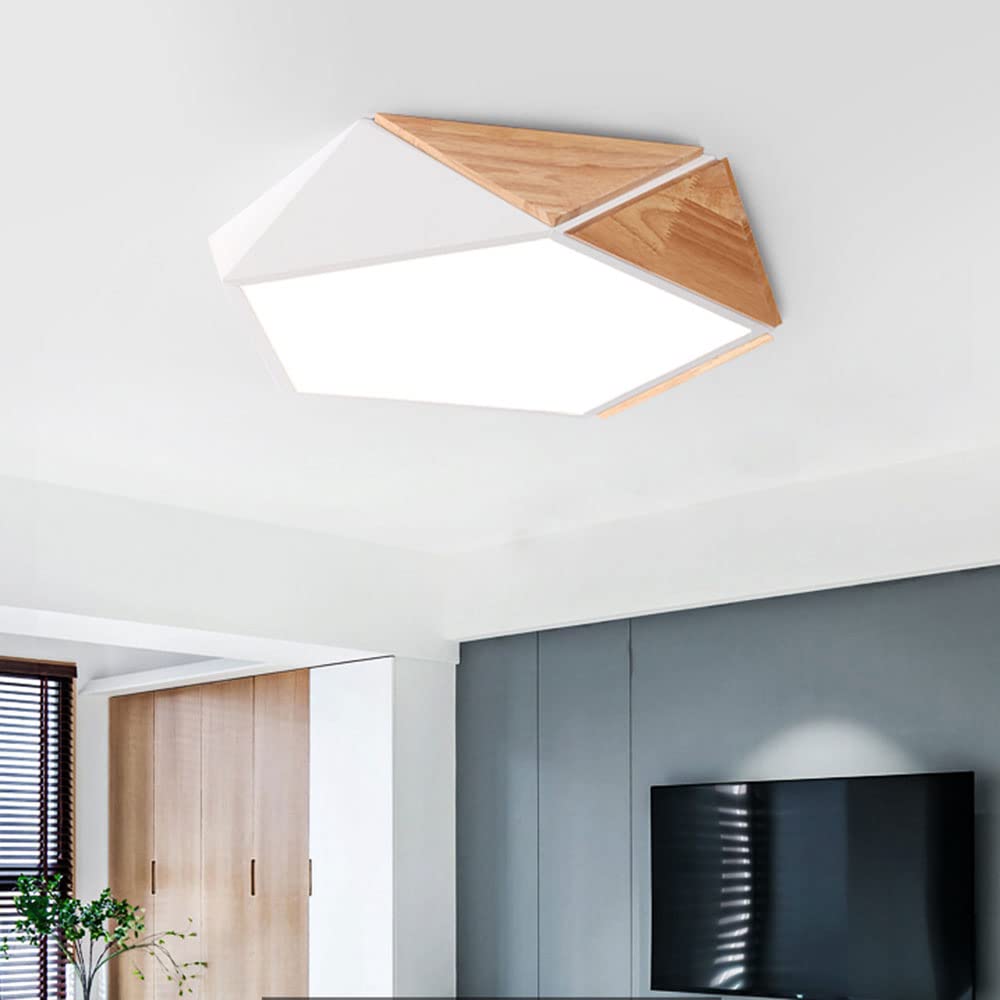 Plafonnier LED dimmable Finition Blanche économie d'énergie 18 W 1500 LM encastré Style Nordique en Bois idéal pour Une entrée ou Une Chambre