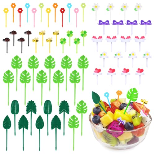 Yicenmy 64 Stück Piekser Fingerfood Kinder, Obstgabeln aus ABS, Wiederverwendbar, Brotdosen Zubehör für Desserts, Obst, Mittagessen, Party