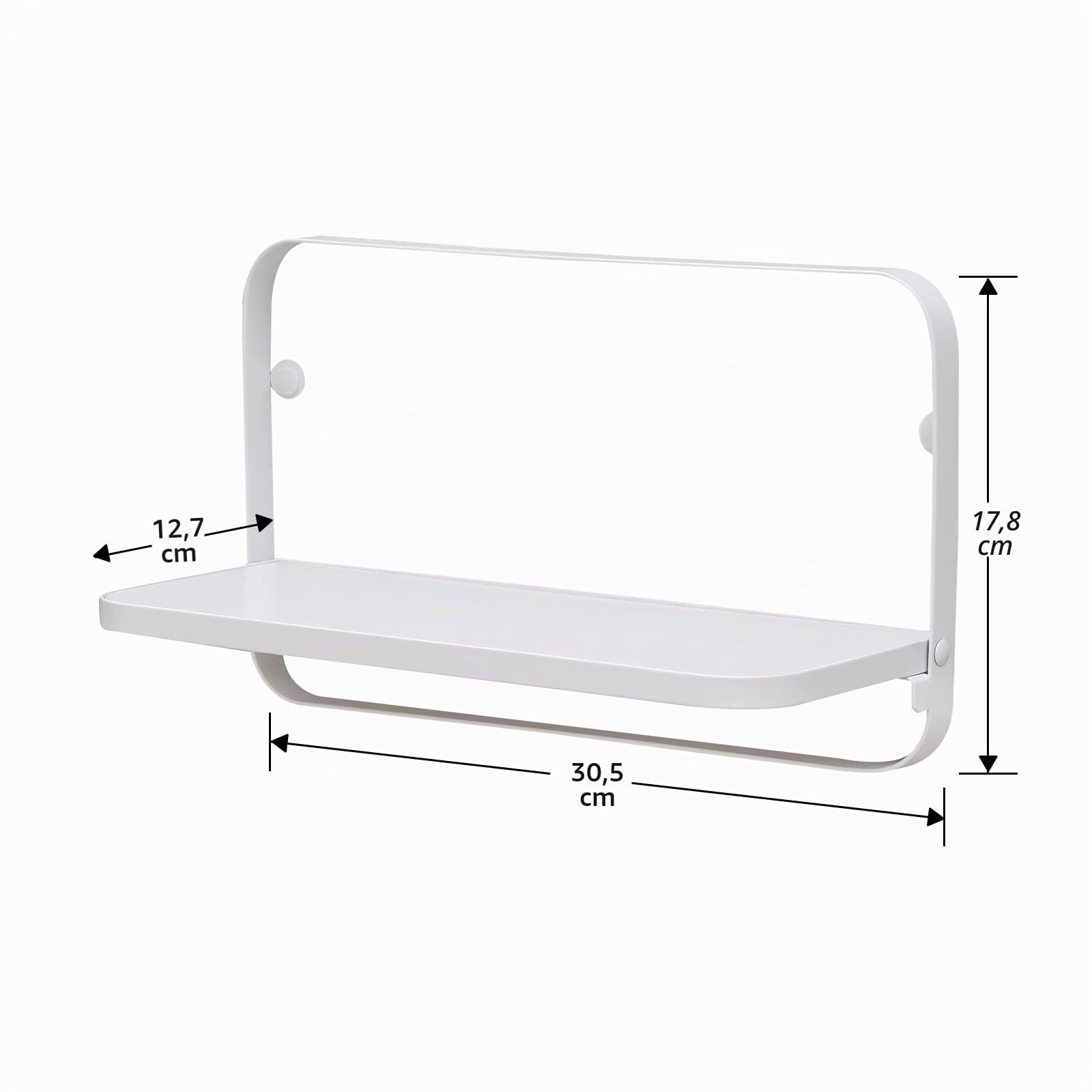 WELLAND Juego de 2 estantes flotantes blancos, pequeños estantes plegables de pared para caravana, caravana, loft, mesita de noche, tablero de madera blanco y marco de metal, 12 pulgadas de ancho x 5