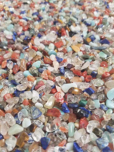 JM 1.1 lb Mixed Nature Stones & Crystal (3mm-12mm) Tumbled Chips Gemstone Crushed Pieces Irregular Shaped Jewelry Making Home Crafts Projects Flower Pot Fish Tank Decoration Gift
