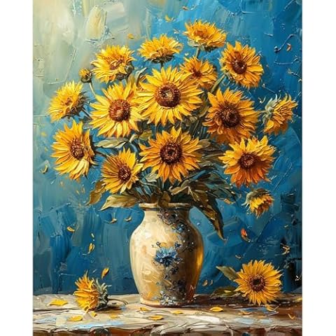 Fountor Paint by Numbers Kit for Adults Beginner, Sunflowers Adult Paint by Number Kits on Canvas Without Frame, Sunflower Oil Paint by Numbers for Home Decor Gift 16” W x 20”L Cover