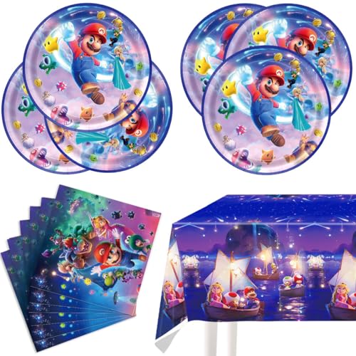 41pc Mario Birthday Party Tablewares Set 20 Plates 20 Napkins and 1 Tablecloth Mario Party Decorations