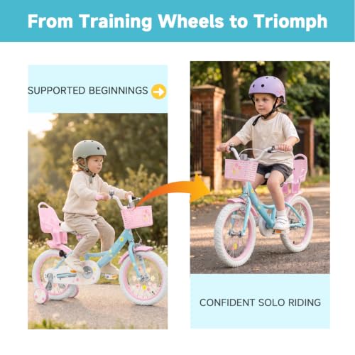Image of Bixike Girls Bike with Basket, Princess Bicycle for Ages 2-12