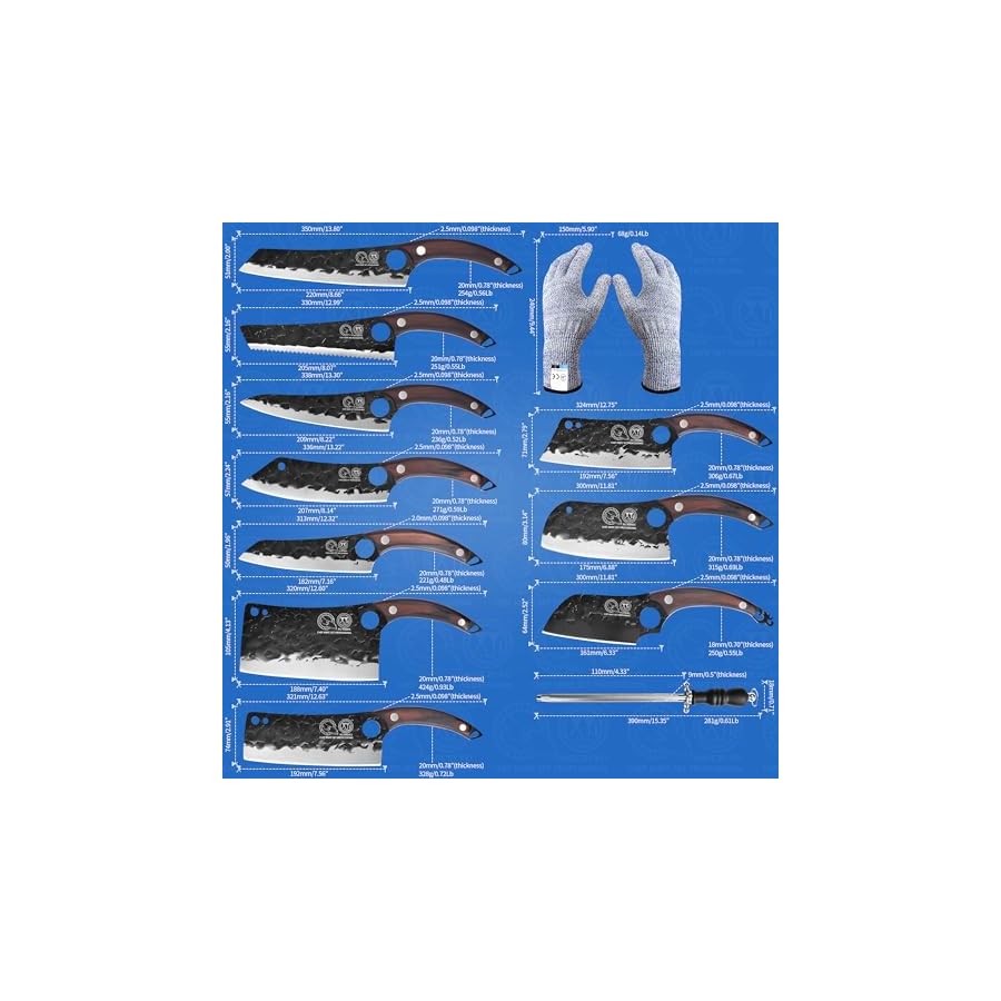 XYJ Professional Serbian Chef Knife Set with Roll Bag, Japanese Culinary Knives, Meat Cleaver, Kitchen Chopping Knife, and Protective Sleeves, Perfect for Home Cooking or Outdoor Camping