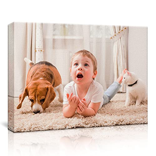 Impression sur toile personnalisée avec cadre, photo de famille personnalisée, impression de belles photos murales pour décoration d'intérieur (20 x 20 cm, avec cadre en bois) Cover